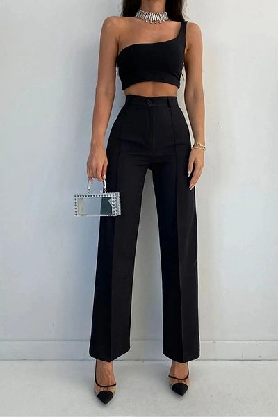 Livik Pantaloni largi damă Alaska, plisați, talie înaltă, model Palazzo
