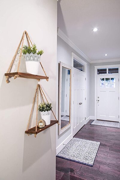 Wooden Factory 2 Pcs Decorative Wooden Rope Wall Shelf Bookcase & Flower Hold...