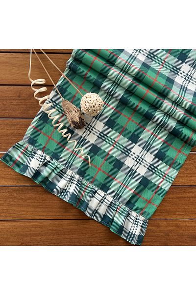 desen izmir New Season, Green Plaid Ruffle Runner Cover