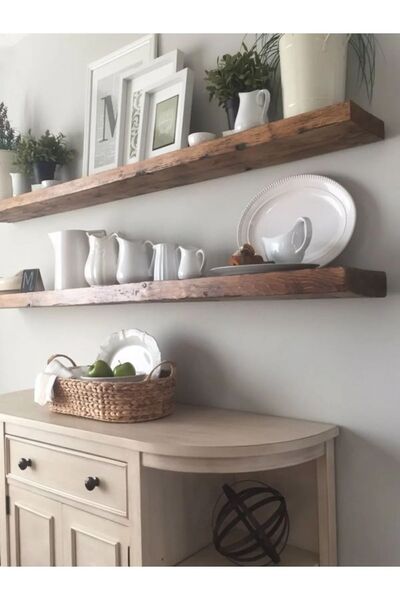 Yggdrasil Home Decor Dekoratif Yüzen Ahşap Raf 2'li 100x20x4 Cm ( Gizli Monte...