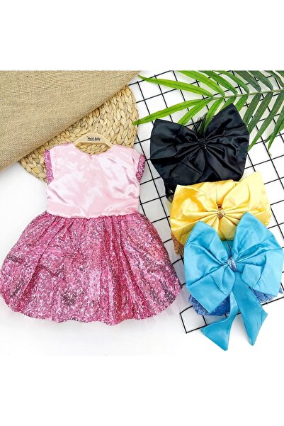 Murat Baby Arkası Kurdeleli Pembe Kız Çoçuk Elbise