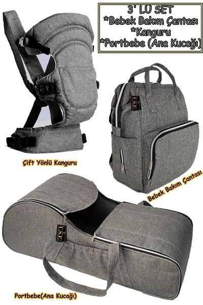 USF Carrycot Baby Carrier Double-Way Baby Carrying Kangaroo Mother Baby Care Bag Set of 3 Gray