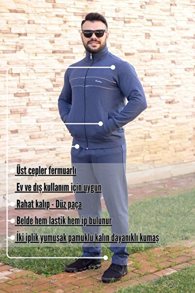 Azıcık Akıllı Σετ ανδρικής φόρμας με φερμουάρ Indigo Stand-up Collar Κέντημα με λεπτομέρεια άνετη εφαρμογή 21eestbbkt