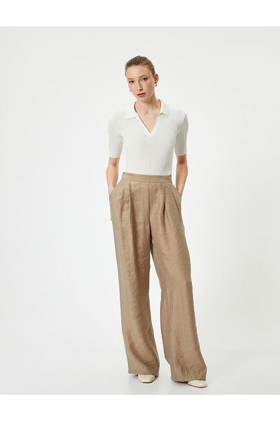 Koton Faltenhose mit Palazzo-Schnitt und normaler Taille, Taschendetail