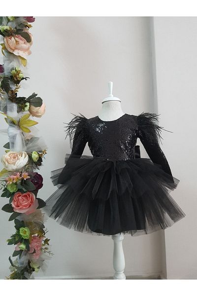 Kidstore Fusta pentru fete Rochie cu mânecă lungă cu pene