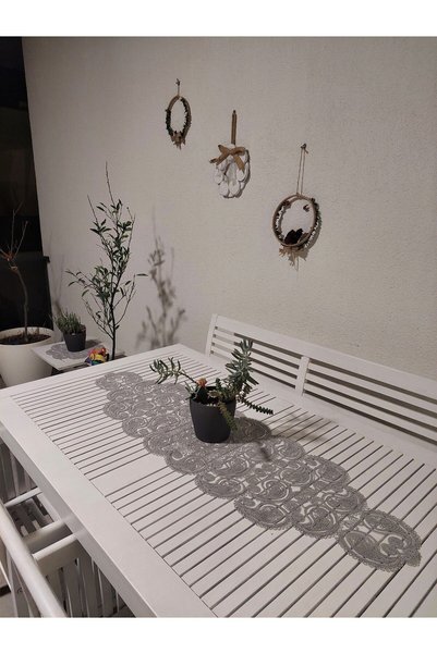 CAMİNHO DA LUA Damla Runner Living Room Coffee Table Table Cloth French Laced Dowry Holder Gray