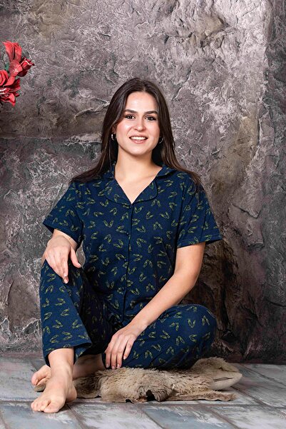 CALİA Shirt Collar Short Sleeve Pajama Set - Buttoned Front