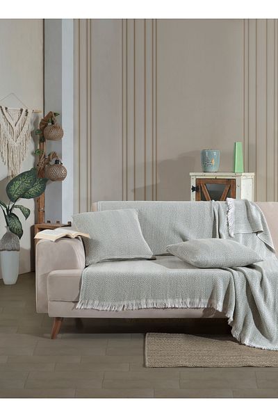 Lux Touch Калъф за диван с пискюли Lily B. Green - 150x200 см, разтегателен диван, шал