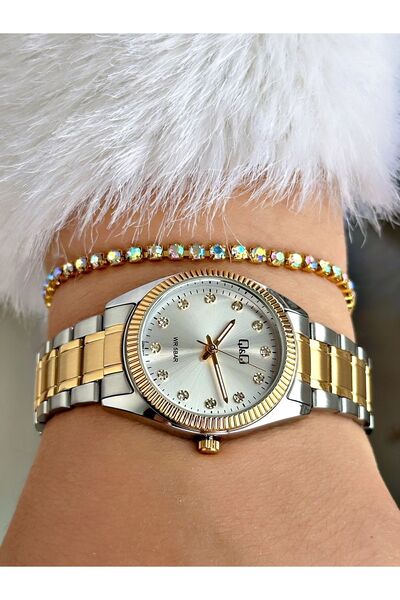 Q&Q Qz69j197es Women's Wristwatch with Silver Dial Stone, Bracelet Gift