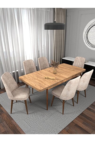 Kaffahome Riff 80x130 Atlantik Açılır Mutfak Masası , Mutfak Masa Takımı 6 Kr...