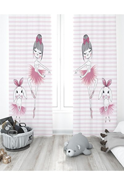 EVPANYA Balerin Tavşan Ve Prenses Desenli Çocuk Odası Perdesi ( Tek Kanat Fiy...