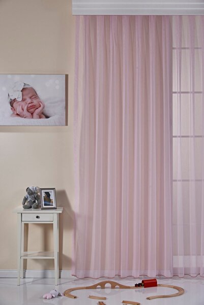 ELENOR Pembe Ütü Gerektirmeyen Orta (1/2.5) Pileli Çocuk Odası Düz Tül Perde