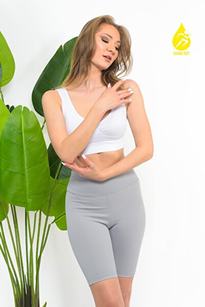 SAUNA SUIT Women's White Recovery Thick Straps Crop Seamless Seamless Knitted Corset Bustier