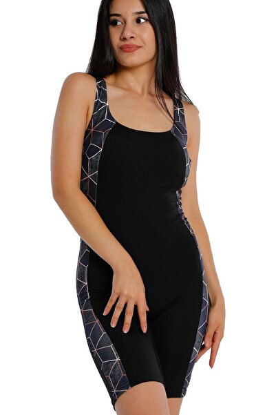 Argisa Μαγιό με ριγέ σχέδιο με μακρύ σορτς 6529 Μαύρο