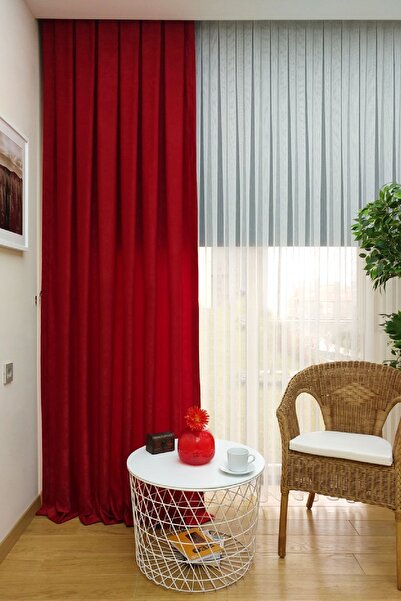 Evdepo Home Crown Red Solid Color Pleated Soft Background Curtain, 1/2 Sparse Pleat, Single Wing