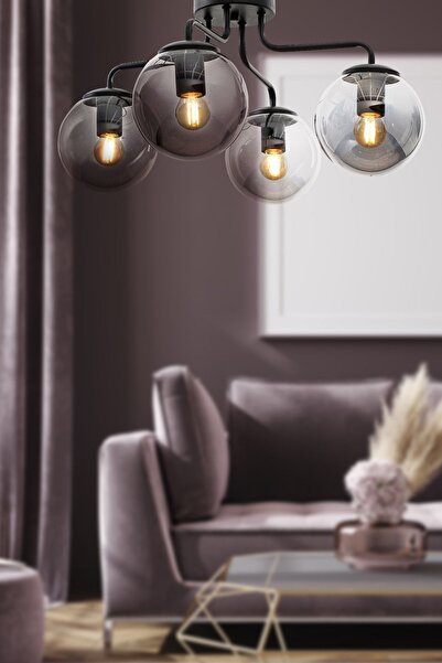 Begüsa Yağmur 4.lü Siyah-füme Camlı Avize