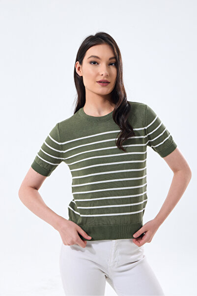 NEER Basıc Kısa Kollu Çizgili Triko Kazak