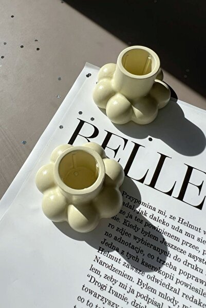 Kleos Atelier Daisy İkili Papatya Şamdan - Beton Dekor Şamdan