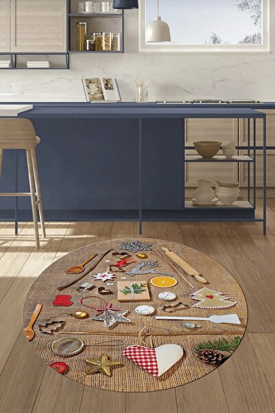 EY HOME 3D Dijital Baskılı Mutfak Eşyaları Motifli Yıkanabilir Yuvarlak Mutfa...