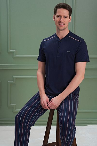 MEBA Over Sleep Seasonal κοντομάνικο πέτο με κουμπιά προίκας Navy Blue Σετ πιτζάμες1074