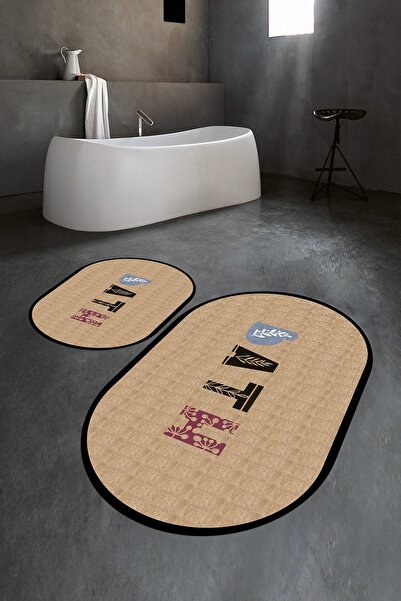 Napoli Home Set de baie oval digital cu imprimeu anti-alunecare, lavabil, set...