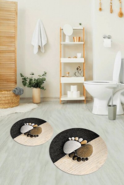 Napoli Home Set de baie rotund, lavabil, cu bază anti-alunecare 3D Digital cu...