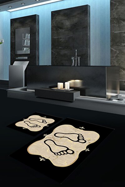 Napoli Home Ψηφιακό με τύπωμα Αντιολισθητικό Σετ Τουαλέτας Μπάνιου με μοτίβο ποδιών που πλένεται, N-KLOZET-20-GOLD,