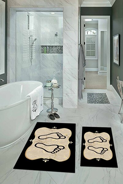 Napoli Home Ψηφιακό με τύπωμα Αντιολισθητικό Σετ Τουαλέτας Μπάνιου με μοτίβο ποδιών που πλένεται, N-KLOZET-20-GOLD,