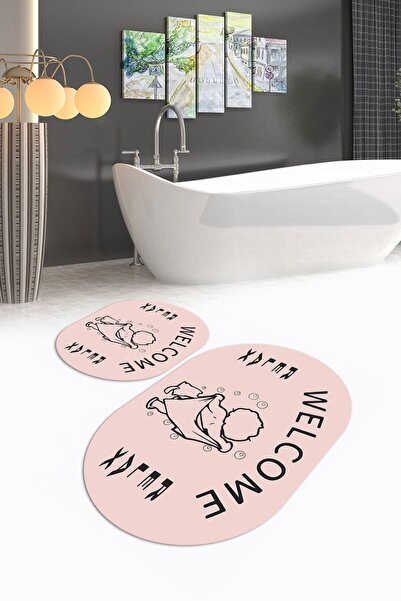 Napoli Home Set de toaletă digital cu imprimeu anti-alunecare, lavabil, oval,...