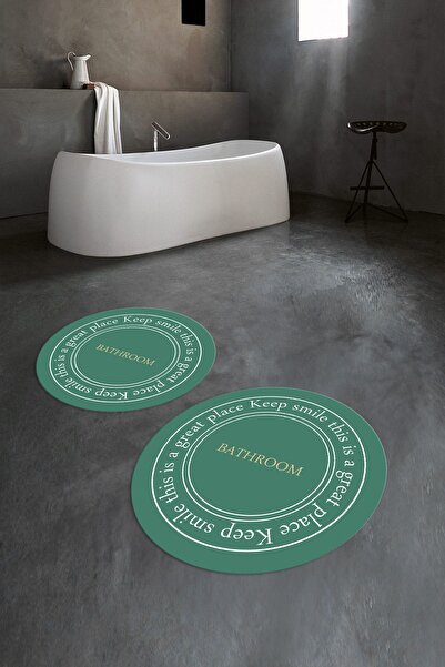 Napoli Home Цифрово отпечатан, неплъзгащ се, измиваем, кръгъл, двоен комплект...