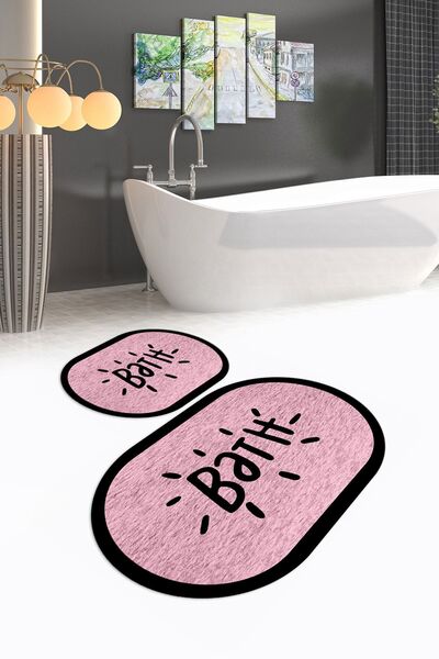 Napoli Home Set de baie oval digital cu imprimeu anti-alunecare, lavabil, set...