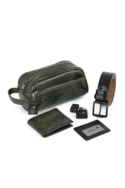 Polo Air Men's Green Combination Handbag - Lighter Set with Wallet Belt and Card Holder CN-30-Y