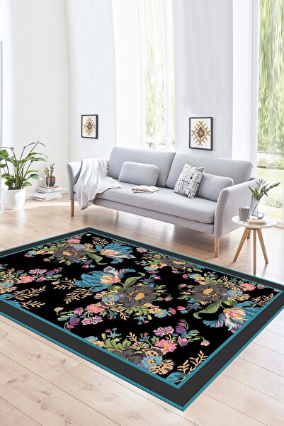 Napoli Home Dijital Baskılı Kaymaz Yıkanabilir Modern Desen Yolluk Mutfak Salon Halısı, N-MODERN-16-MAVİ,