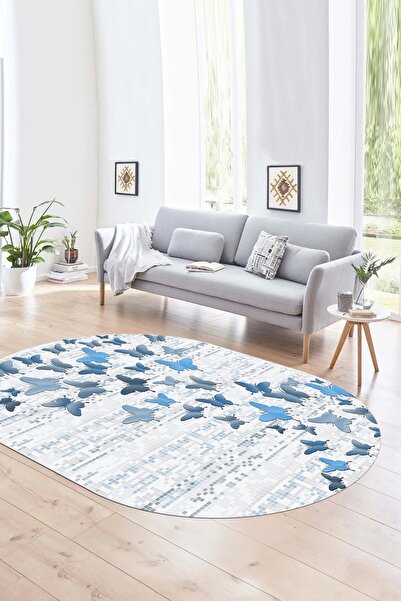 Kilimteks Dijital Kaymaz Yıkanabilir Modern Desen Oval Yolluk Mutfak Salon Ha...