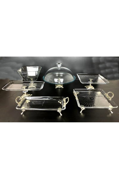 Elta Collection 6 PARCA DÖKÜM AYAKLI  GÜMÜŞ CAM SUNUMLUK