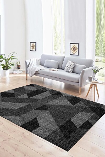 Dijital Baskılı Kaymaz Yıkanabilir Modern Desen Yolluk Mutfak Salon Halısı, N-MODERN-96-ANTRASİT,