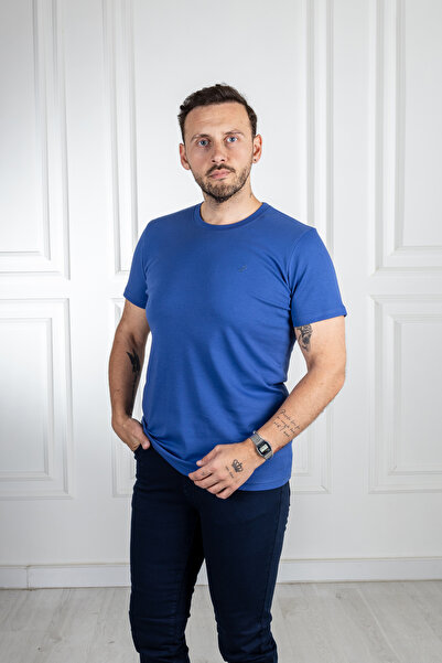 Sarar 0 Μπλουζάκι Basic με γιακά μπλε - 100% βαμβάκι, με τύλιγμα συνέντευξη