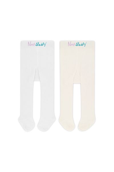 Novibaby 2 Pack Baby Cotton Pantyhose, Children's Newborn Cotton Girls Boys School Socks, White Ecru Pink