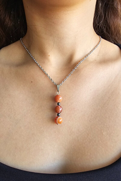 Madagascar Agate Natural Stone Real Necklace ( Positivity , Joy of Life ) ( chain included )