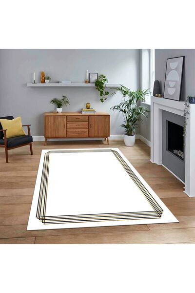 Dijital Baskılı Kaymaz Taban Yıkanabilir Çerçeveli Mutfak Salon Halısı, V-ÇERÇEVELİ-45-beyaz,