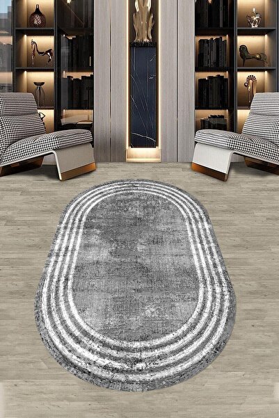 Hey Home Dijital Baskılı Kaymaz Taban Yıkanabilir Oval Salon Halısı Mutfak Ha...
