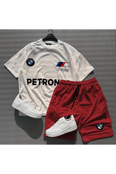 WEARTEX طقم شورت و تي شيرت مطبوع من BMW للموسم الجديد - طقم مكون من قطعتين