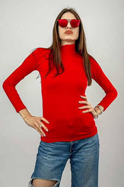 Betimoda Women's Long Sleeve Half Turtleneck Body Red 1 Piece