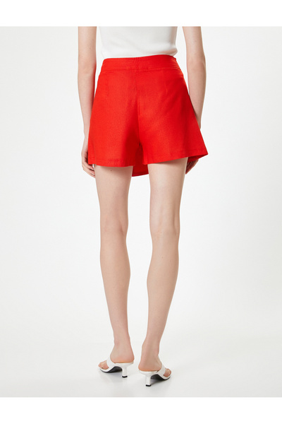 Koton X Sibil Çetinkaya - Mini Keten Şort Etek Kruvaze Standart Bel