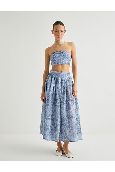 Koton Top bez ramínek s květinovým vzorem Crop Slim Fit