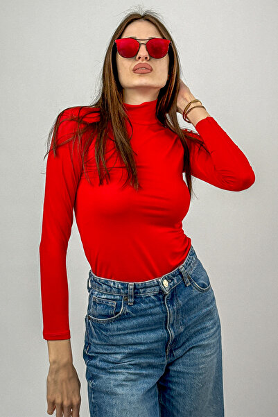 Betimoda Women's Long Sleeve Half Turtleneck Body Red 1 Piece