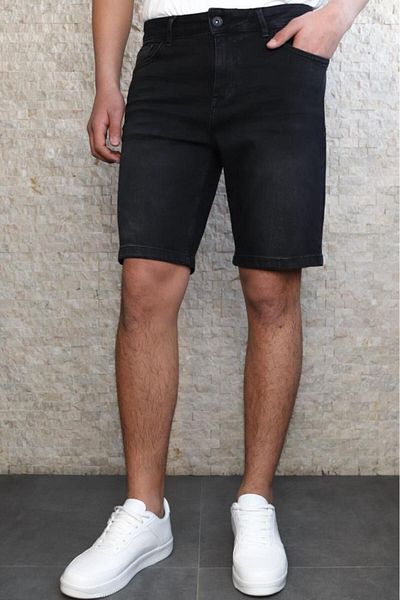 HLT JEANS Herren-Jeansshorts aus geschliffenem, bequem geschnittenem, flexiblem Lycra-Denim in Schwarz Hlthe001960