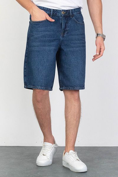 HLT JEANS Bărbați, albastru închis, largi, îmbrăcat relaxat, blugi 100% bumbac, blugi largi, blugi, pantaloni scurți ARTHUR-BLUE