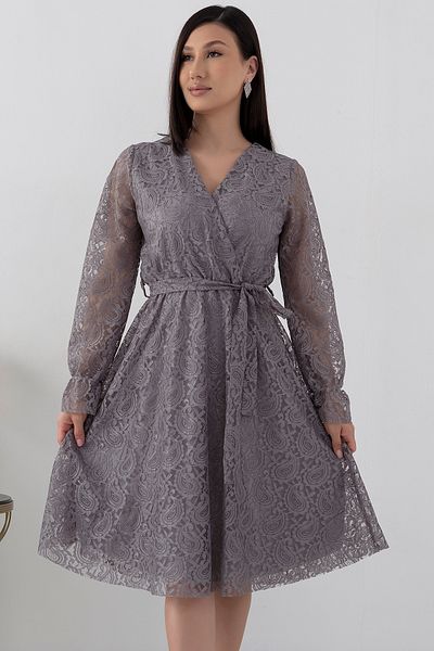 PULLIMM Rochie de seară de mărime mijlocie cu guler dublu cu dantelă - 13453