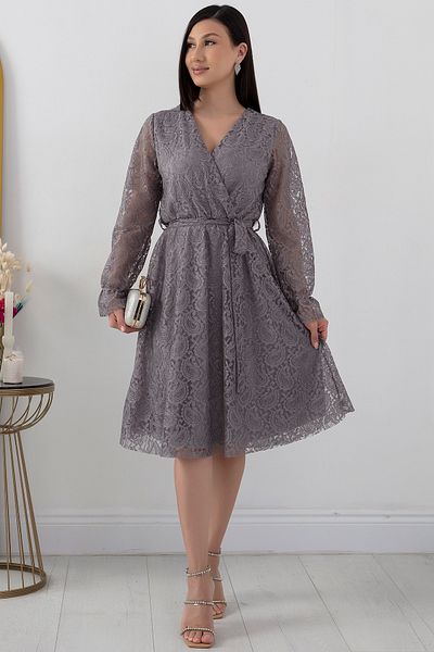 PULLIMM Rochie de seară de mărime mijlocie cu guler dublu cu dantelă - 13453